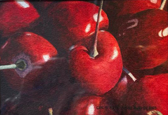 Cherries, a transparent watercolor painting by Chris Krupinski